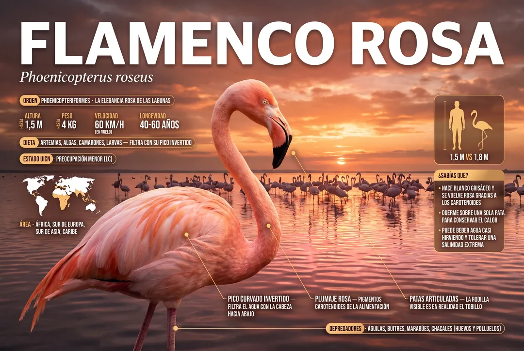 Flamenco rosa (Phoenicopterus roseus)