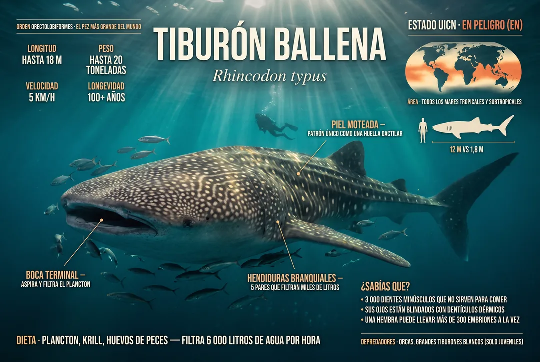 Tiburon ballena (Rhincodon typus)