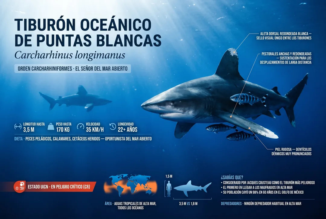Tiburon oceanico de puntas blancas (Carcharhinus longimanus)