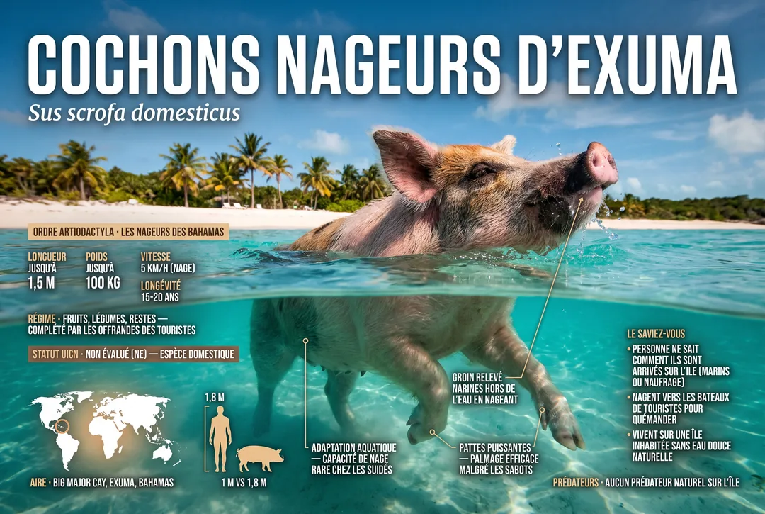 Cochons nageurs des Exumas (Sus scrofa domesticus)