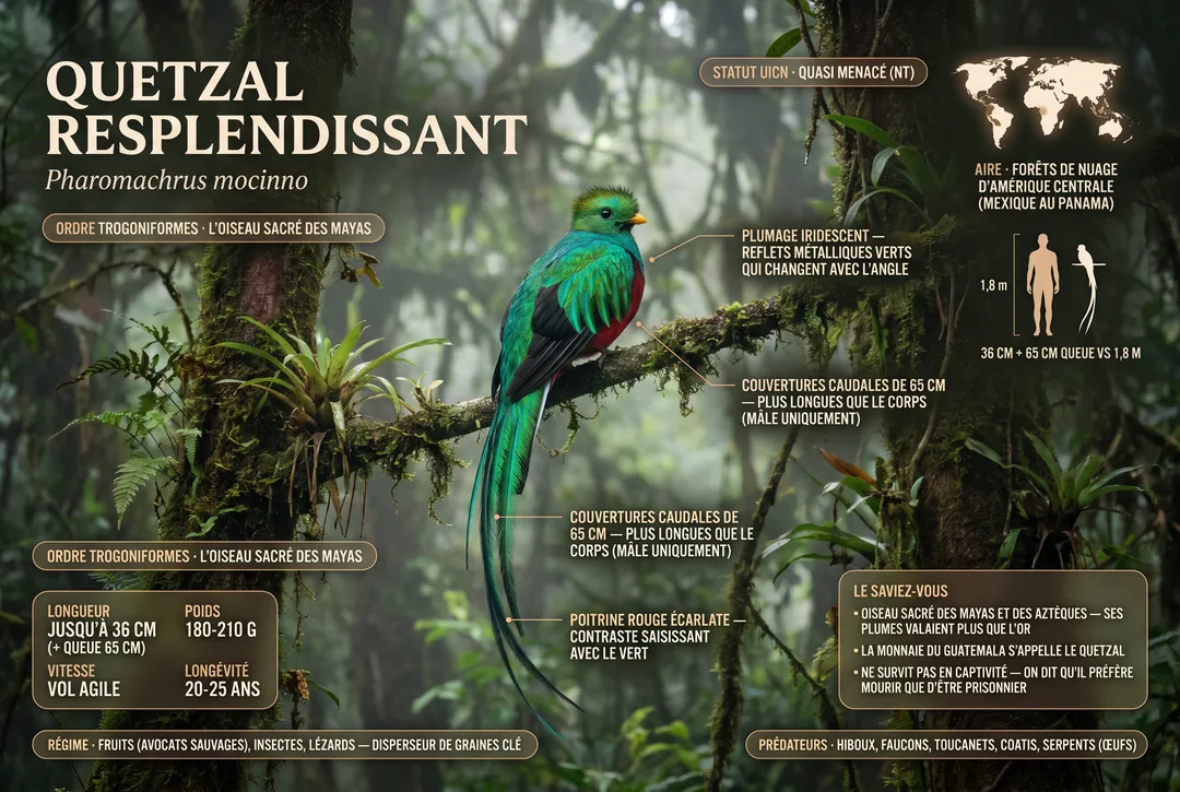Quetzal resplendissant (Pharomachrus mocinno)