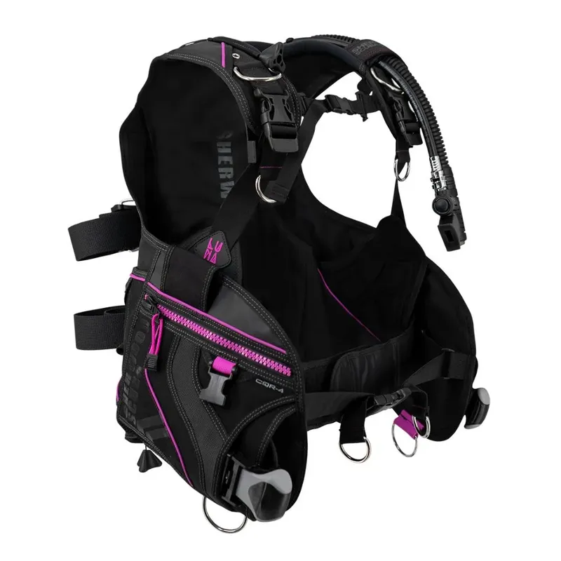 Gilet de plongée noir et rose avec détendeur et sangles réglables