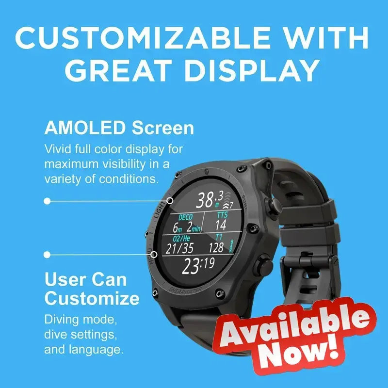 Ordinateur de plongée avec écran AMOLED, personnalisable, disponible immédiatement