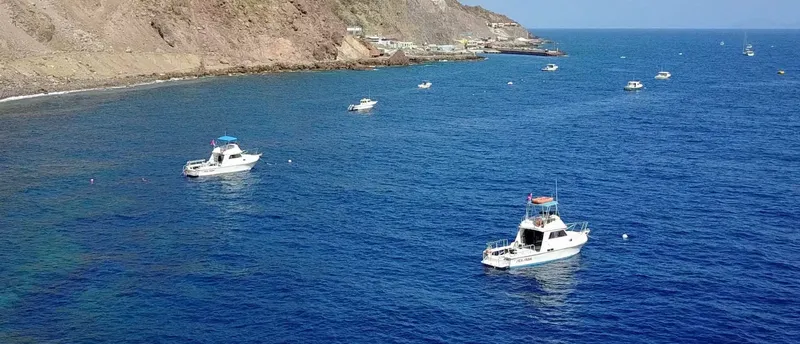 Plusieurs bateaux de plaisance naviguent sur une mer bleue au large d'une côte rocheuse
