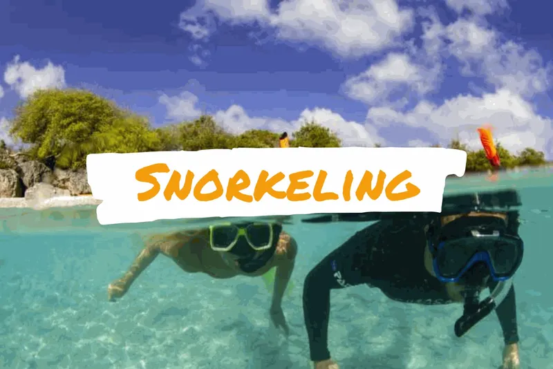 Deux personnes pratiquent le snorkeling dans une eau turquoise claire