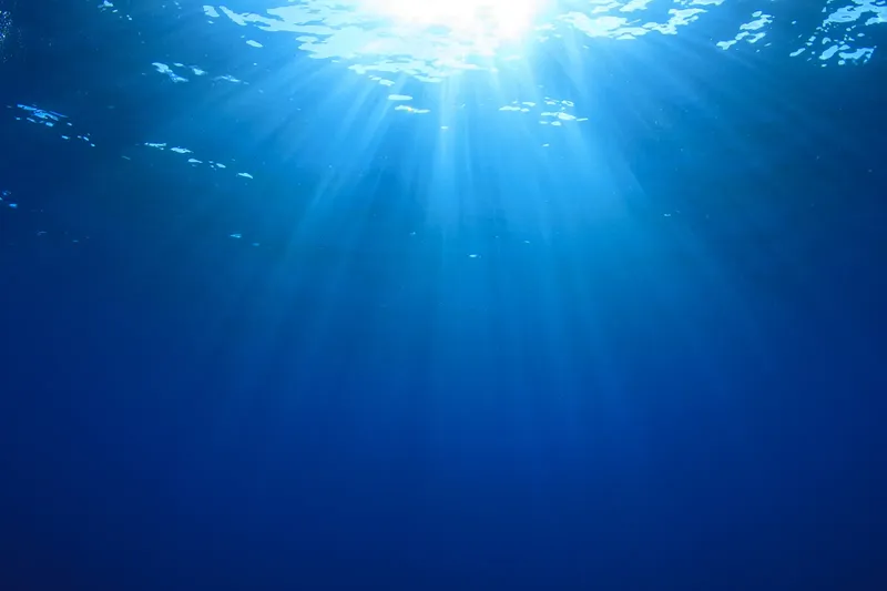 Rayons de soleil perçant la surface de l'eau dans l'océan
