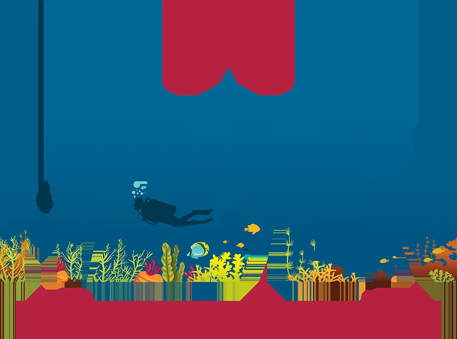 Plongeur explore un récif corallien coloré avec des poissons tropicaux