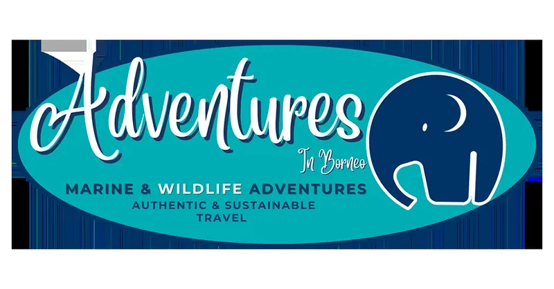 Bannière publicitaire avec un éléphant et le mot 'Adventures' en bleu
