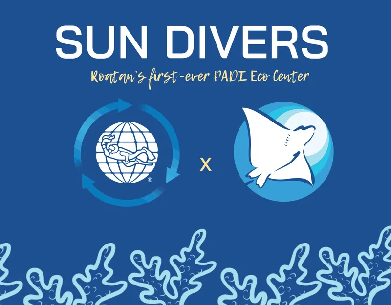 Logos de plongée avec un plongeur et une raie manta sur fond bleu