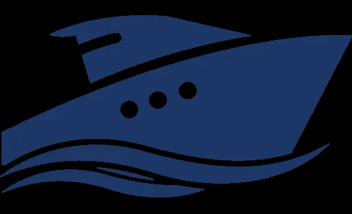 Illustration stylisée d'un bateau bleu sur fond noir, design simple