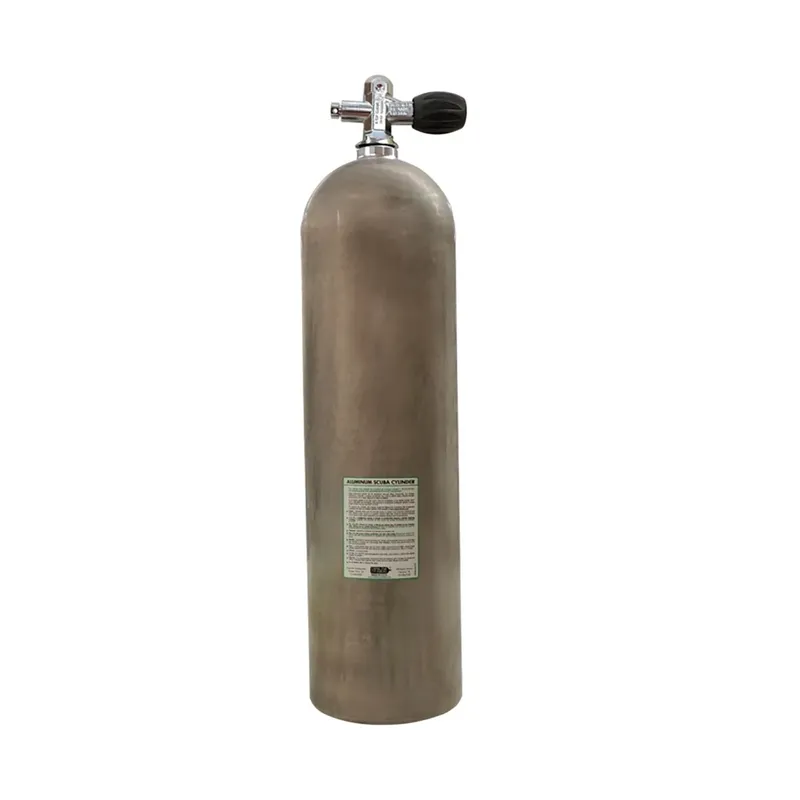 Bouteille de plongée en aluminium avec robinet et étiquette informative
