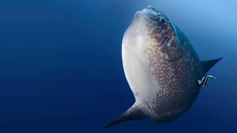 Poisson-globe tacheté nageant dans les profondeurs bleues de l'océan