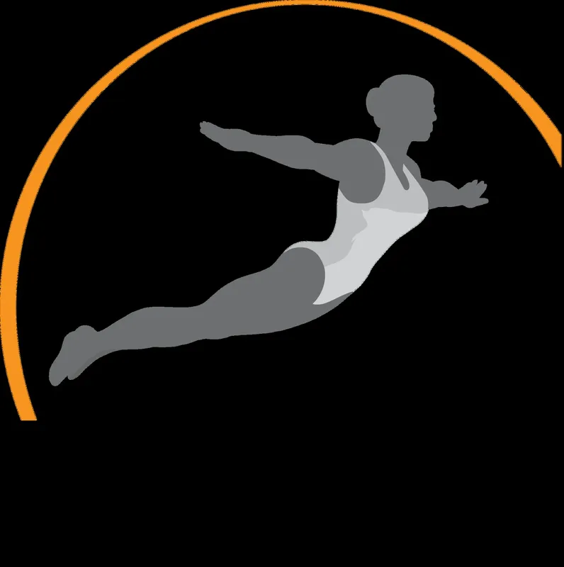 Silhouette d'une plongeuse stylisée nageant sous un arc orange