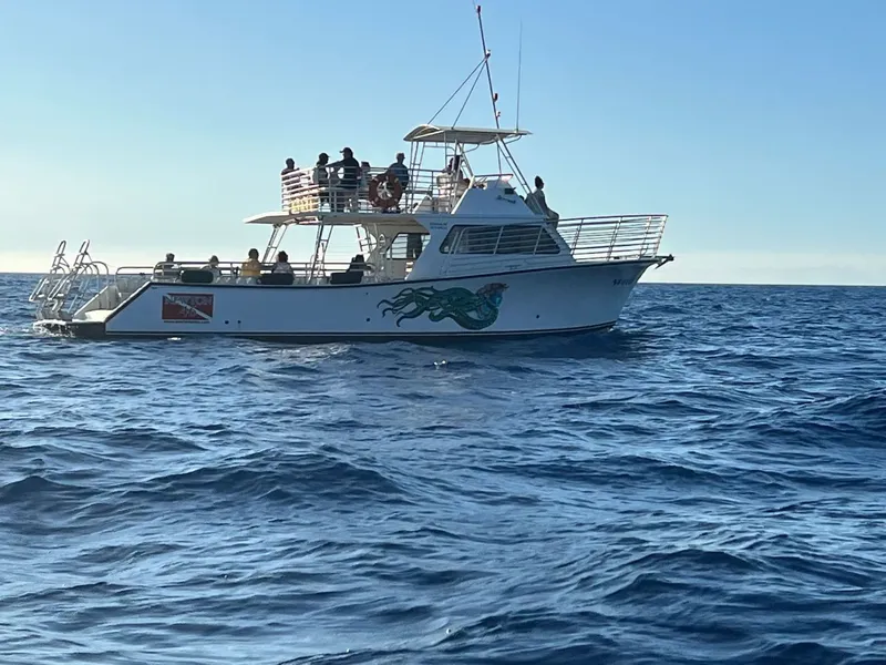 Bateau de plongée en mer avec des passagers à bord