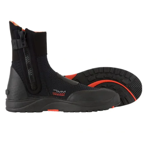 Chaussons de plongée noirs et orange avec semelle épaisse et fermeture éclair