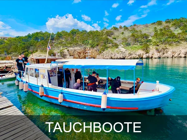 Bateau de plongée amarré à un ponton avec des plongeurs à bord