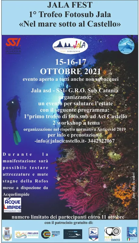 Affiche promotionnelle pour un événement de photographie sous-marine en Sicile