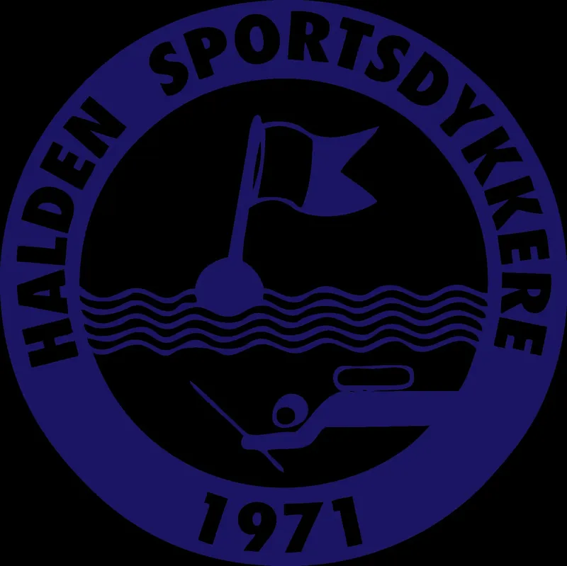 Logo bleu d'un club de plongée avec un bateau et des vagues