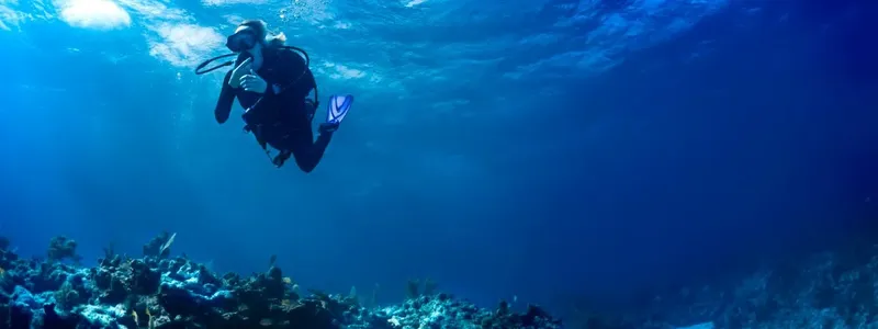 Plongeur en combinaison explore un récifal sous-marin bleu profond