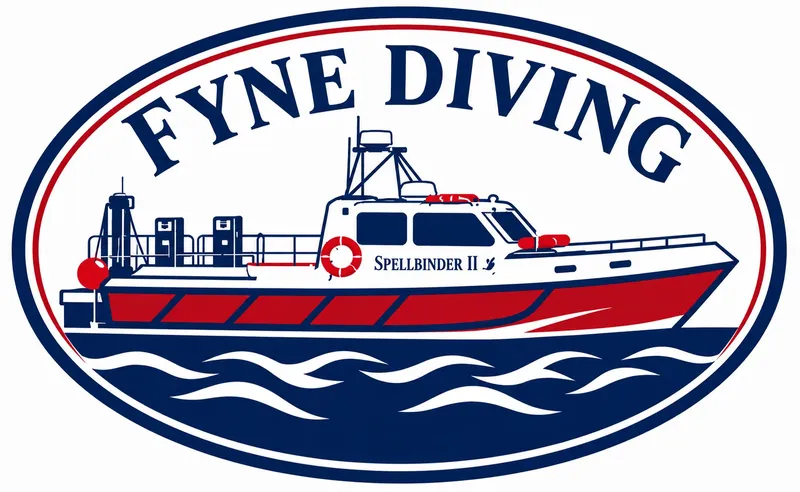 Illustration d'un bateau de plongée rouge et blanc sur fond bleu