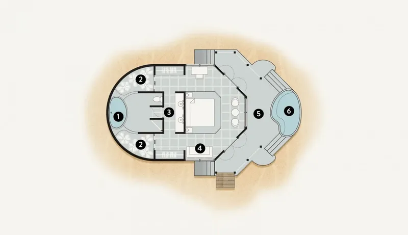 Plan d'etage d'un centre de plongee avec differentes zones numerotees