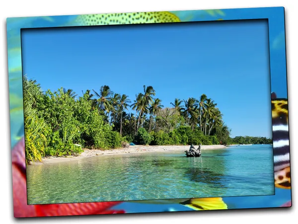 Plage tropicale avec un petit bateau amarré dans l'eau turquoise