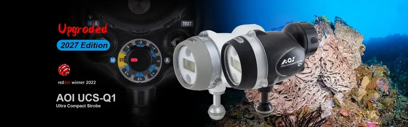 Flash sous-marin compact pour photographie, avec un récif corallien flou