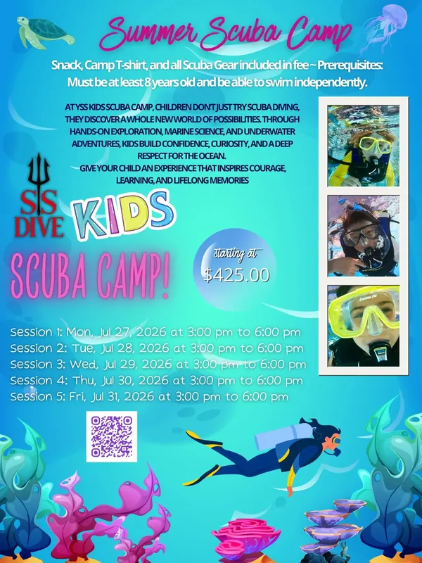 Affiche promotionnelle pour un camp de plongée pour enfants en été