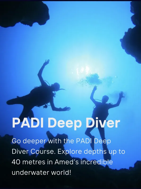 Deux plongeurs silhouettes bleues, publicité pour un cours PADI Deep Diver