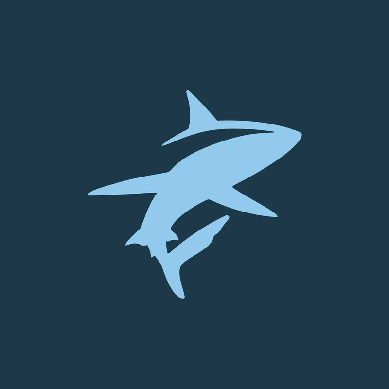 Illustration stylisée d'un requin bleu sur fond bleu foncé