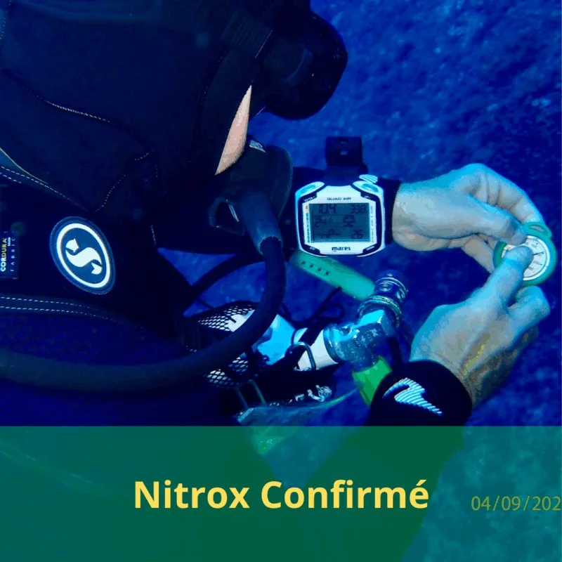 Plongeur avec ordinateur de plongée et certification Nitrox en vue