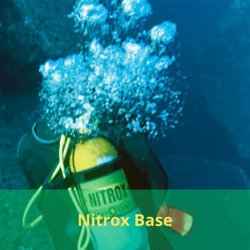 Bouteille de plongée Nitrox avec bulles et texte publicitaire vert