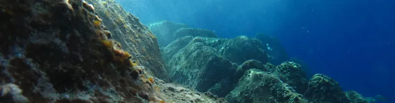 Fond marin rocheux avec lumière filtrant à travers l'eau