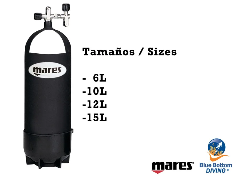 Bouteille de plongée Mares noire avec détendeur et indications de tailles