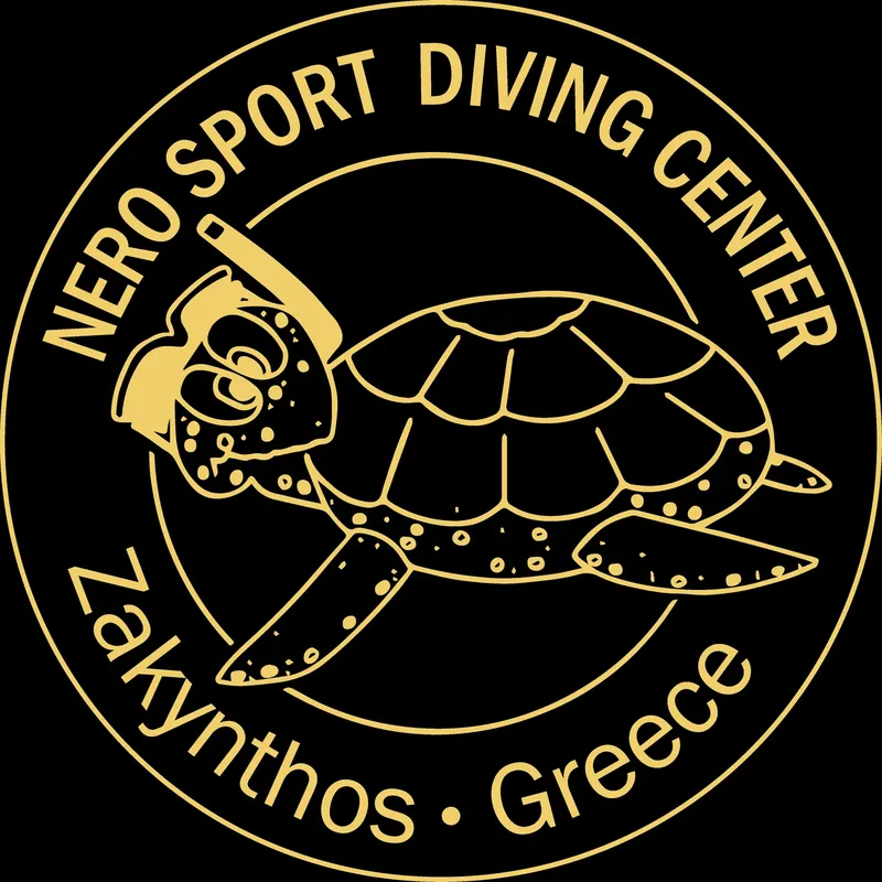 Tortue marine avec masque et tuba, logo d'un centre de plongée