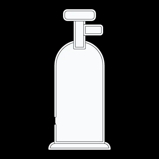 Bouteille de plongée blanche avec robinet, illustration vectorielle sur fond noir