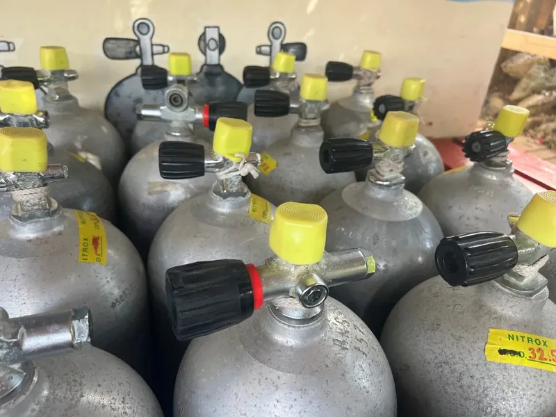 Bouteilles de plongée en acier inoxydable avec robinets et étiquettes Nitrox