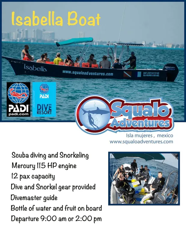 Affiche publicitaire pour des excursions de plongée et snorkeling en bateau