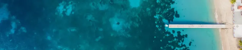 Vue aérienne d'un ponton s'avançant dans une eau turquoise claire