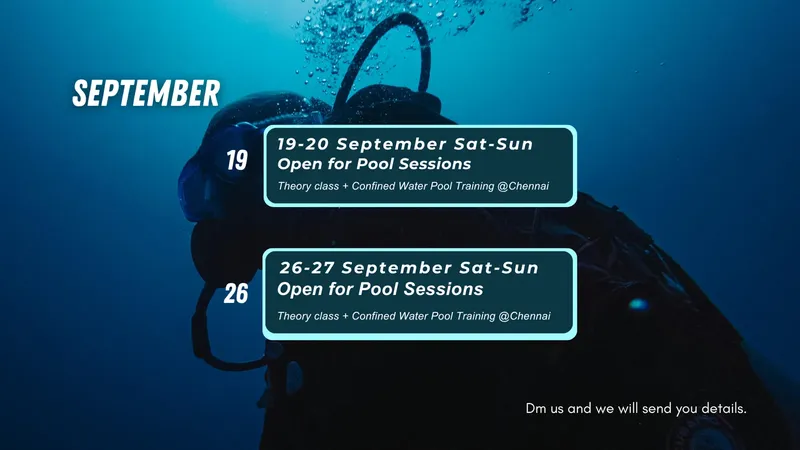 Plongeur en scaphandre avec informations sur des sessions de formation en piscine