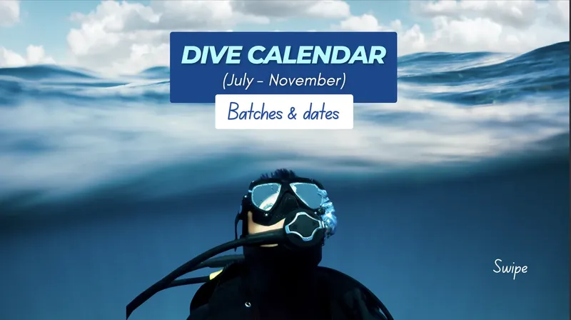 Plongeur avec masque, calendrier de plongée en arrière-plan, vue sous-marine