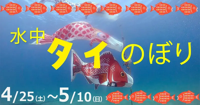 Grande carpe koï rouge et blanche nageant sous l'eau avec texte japonais