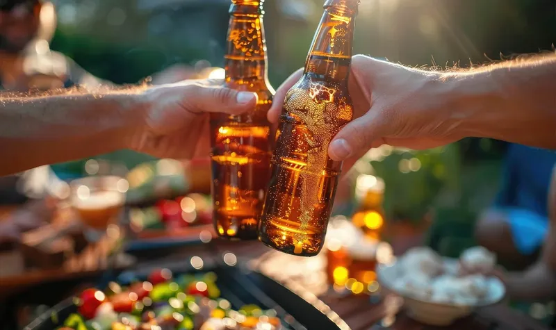 Des mains se touchent pour trinquer avec des bouteilles de bière