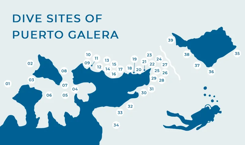 Carte des sites de plongée de Puerto Galera avec un plongeur