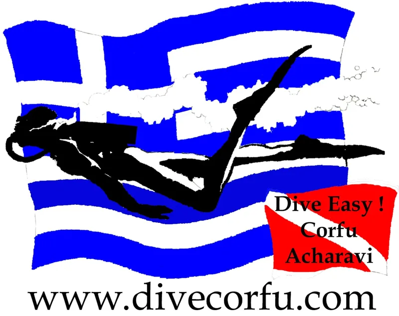 Silhouette noire d'un plongeur sur fond de drapeau grec et texte