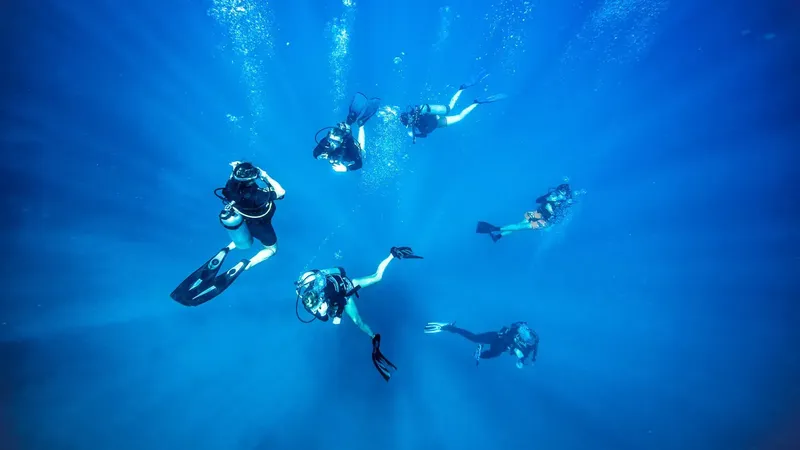 Groupe de plongeurs explorant les profondeurs bleues de l'océan