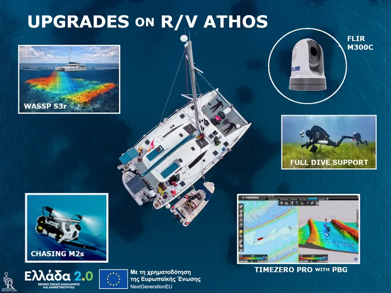 Montage photo présentant un bateau de plongée et son équipement technologique