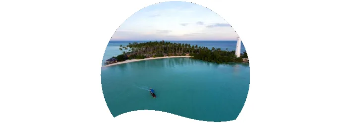 Une personne nage dans une eau turquoise près d'une île tropicale