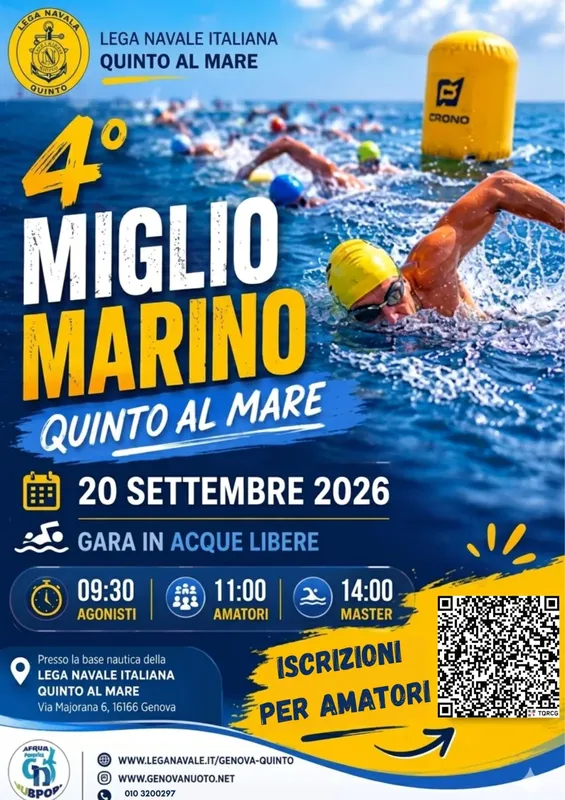 Affiche promotionnelle pour une course de nage en eau libre à Gênes
