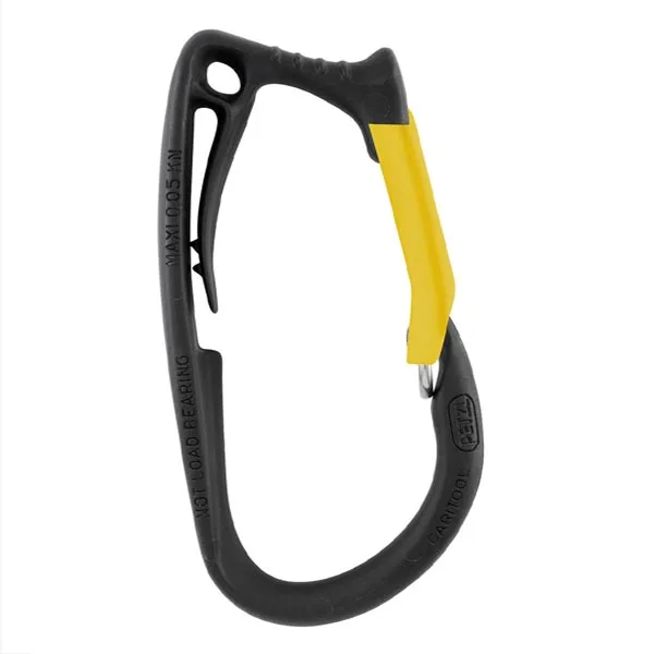 Mousqueton de plongée noir et jaune avec marquages techniques